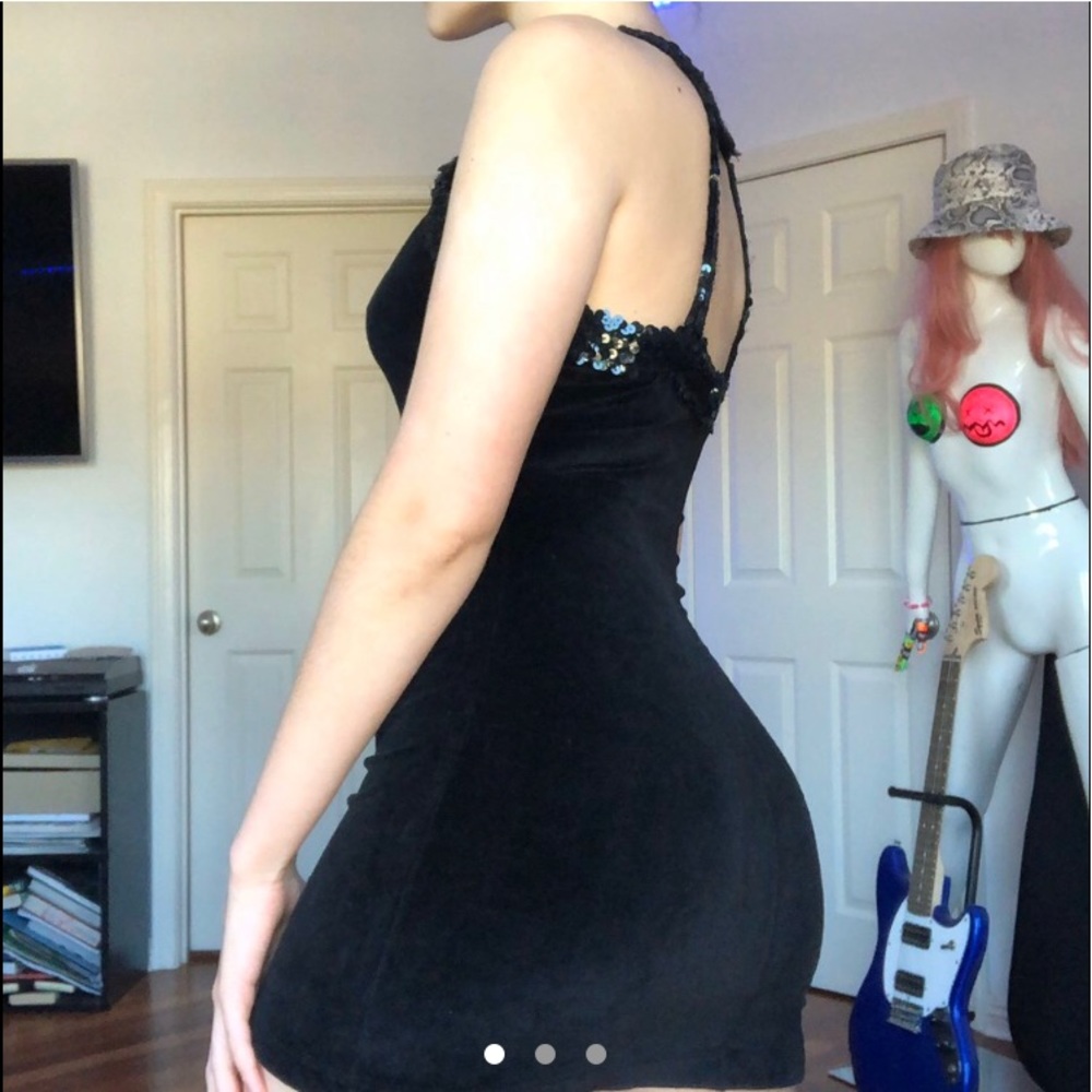 black crushed velvet sequin edged dress